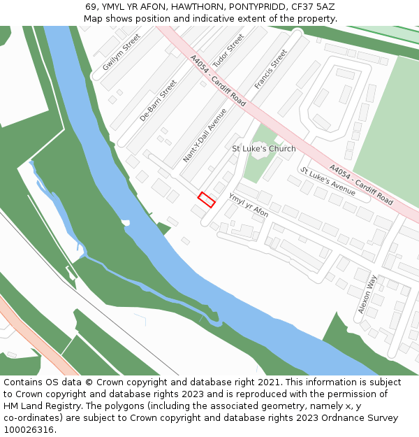 69, YMYL YR AFON, HAWTHORN, PONTYPRIDD, CF37 5AZ: Location map and indicative extent of plot