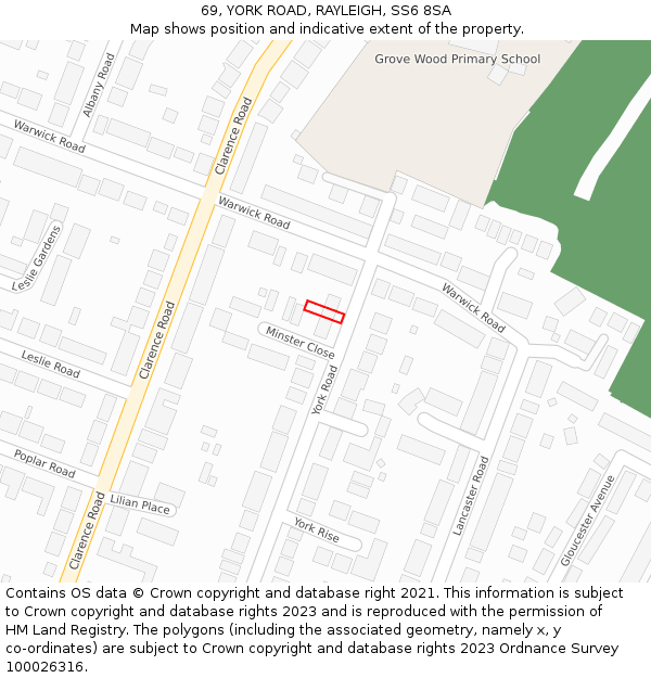 69, YORK ROAD, RAYLEIGH, SS6 8SA: Location map and indicative extent of plot