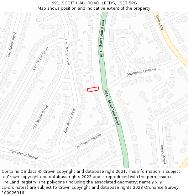 691, SCOTT HALL ROAD, LEEDS, LS17 5PG: Location map and indicative extent of plot