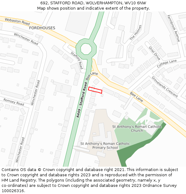 692, STAFFORD ROAD, WOLVERHAMPTON, WV10 6NW: Location map and indicative extent of plot