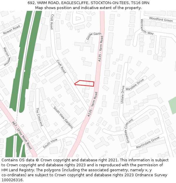 692, YARM ROAD, EAGLESCLIFFE, STOCKTON-ON-TEES, TS16 0RN: Location map and indicative extent of plot