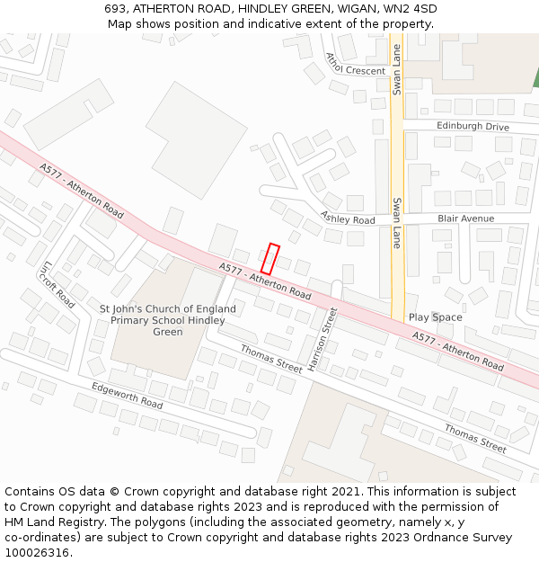 693, ATHERTON ROAD, HINDLEY GREEN, WIGAN, WN2 4SD: Location map and indicative extent of plot