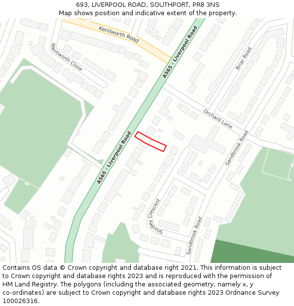 693, LIVERPOOL ROAD, SOUTHPORT, PR8 3NS: Location map and indicative extent of plot