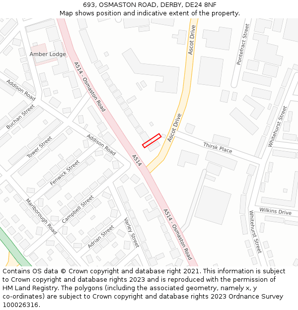 693, OSMASTON ROAD, DERBY, DE24 8NF: Location map and indicative extent of plot