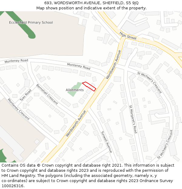 693, WORDSWORTH AVENUE, SHEFFIELD, S5 9JQ: Location map and indicative extent of plot