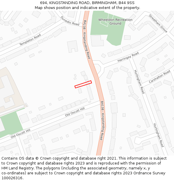 694, KINGSTANDING ROAD, BIRMINGHAM, B44 9SS: Location map and indicative extent of plot