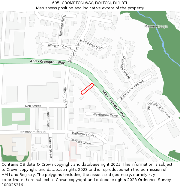 695, CROMPTON WAY, BOLTON, BL1 8TL: Location map and indicative extent of plot