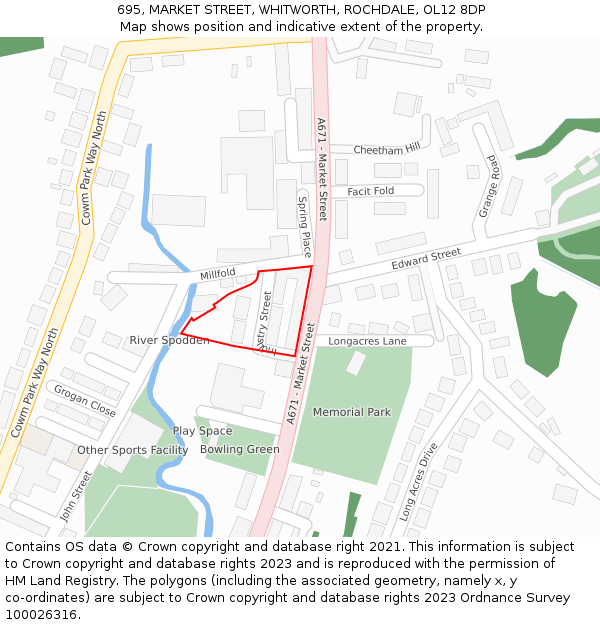 695, MARKET STREET, WHITWORTH, ROCHDALE, OL12 8DP: Location map and indicative extent of plot