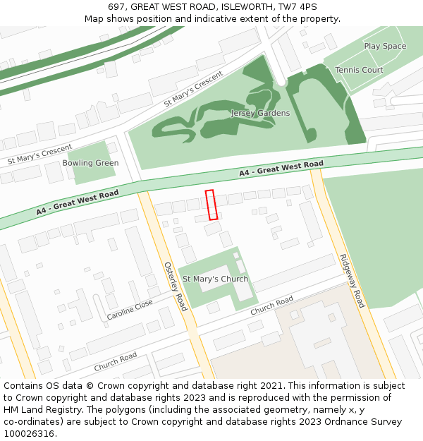697, GREAT WEST ROAD, ISLEWORTH, TW7 4PS: Location map and indicative extent of plot