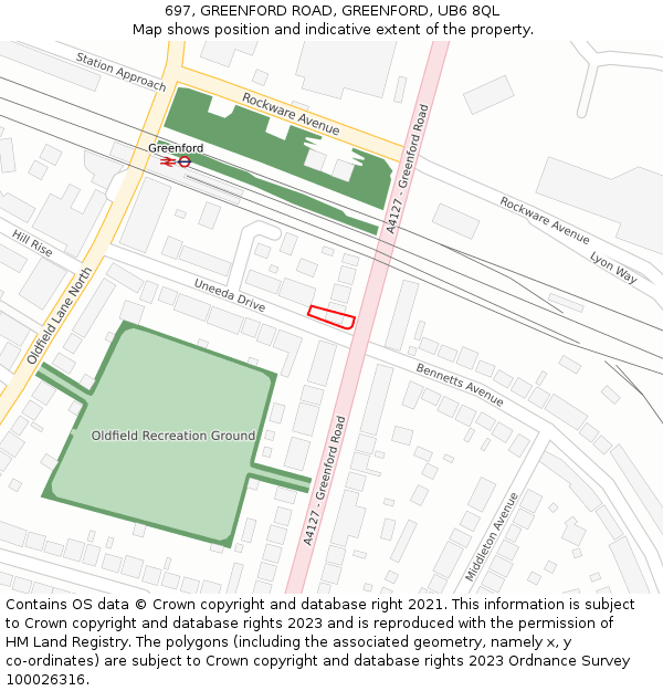 697, GREENFORD ROAD, GREENFORD, UB6 8QL: Location map and indicative extent of plot