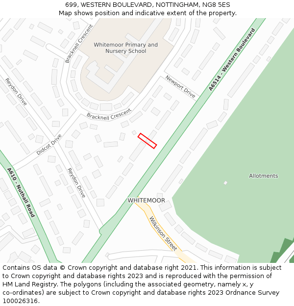 699, WESTERN BOULEVARD, NOTTINGHAM, NG8 5ES: Location map and indicative extent of plot