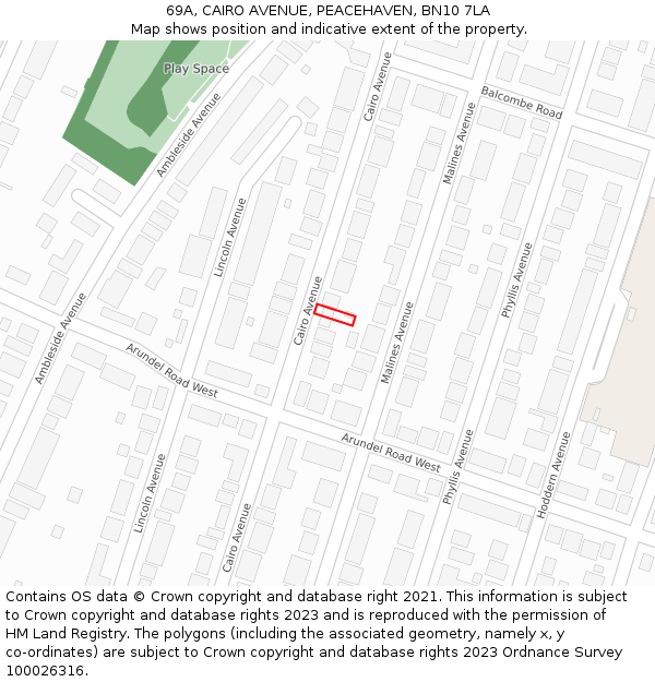 69A, CAIRO AVENUE, PEACEHAVEN, BN10 7LA: Location map and indicative extent of plot