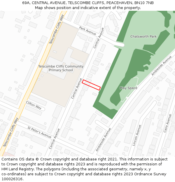 69A, CENTRAL AVENUE, TELSCOMBE CLIFFS, PEACEHAVEN, BN10 7NB: Location map and indicative extent of plot