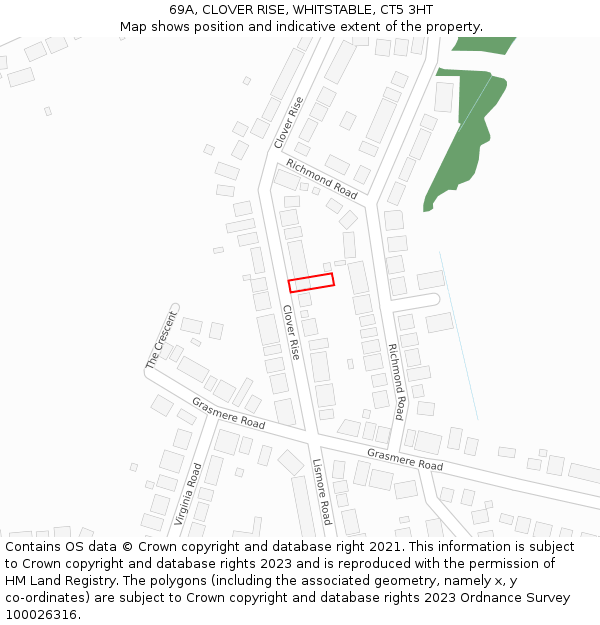69A, CLOVER RISE, WHITSTABLE, CT5 3HT: Location map and indicative extent of plot