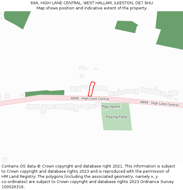 69A, HIGH LANE CENTRAL, WEST HALLAM, ILKESTON, DE7 6HU: Location map and indicative extent of plot