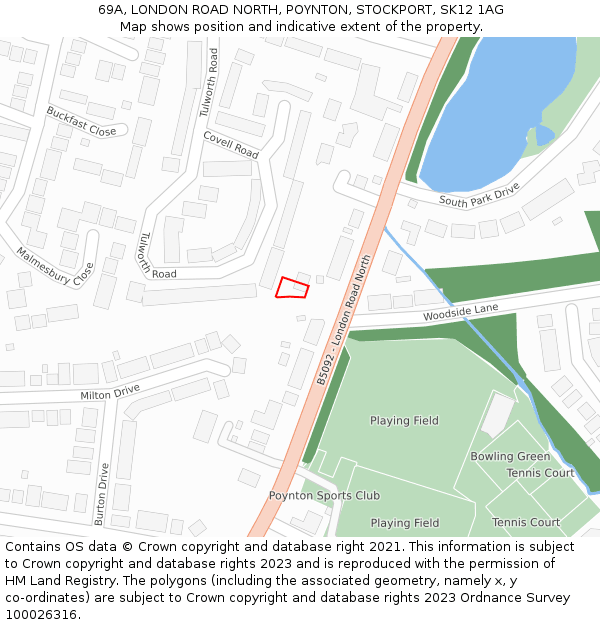 69A, LONDON ROAD NORTH, POYNTON, STOCKPORT, SK12 1AG: Location map and indicative extent of plot