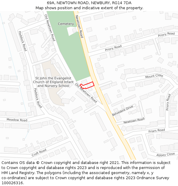 69A, NEWTOWN ROAD, NEWBURY, RG14 7DA: Location map and indicative extent of plot