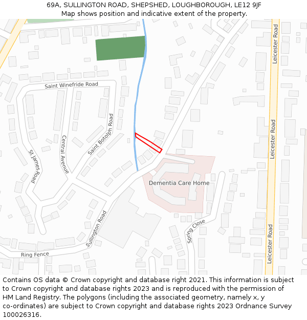 69A, SULLINGTON ROAD, SHEPSHED, LOUGHBOROUGH, LE12 9JF: Location map and indicative extent of plot