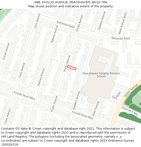 69B, PHYLLIS AVENUE, PEACEHAVEN, BN10 7RA: Location map and indicative extent of plot