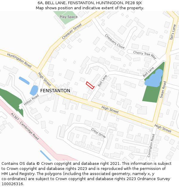 6A, BELL LANE, FENSTANTON, HUNTINGDON, PE28 9JX: Location map and indicative extent of plot