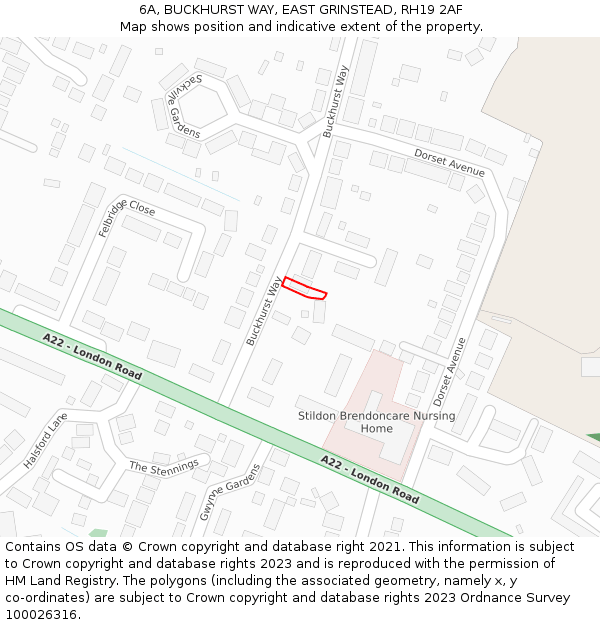6A, BUCKHURST WAY, EAST GRINSTEAD, RH19 2AF: Location map and indicative extent of plot