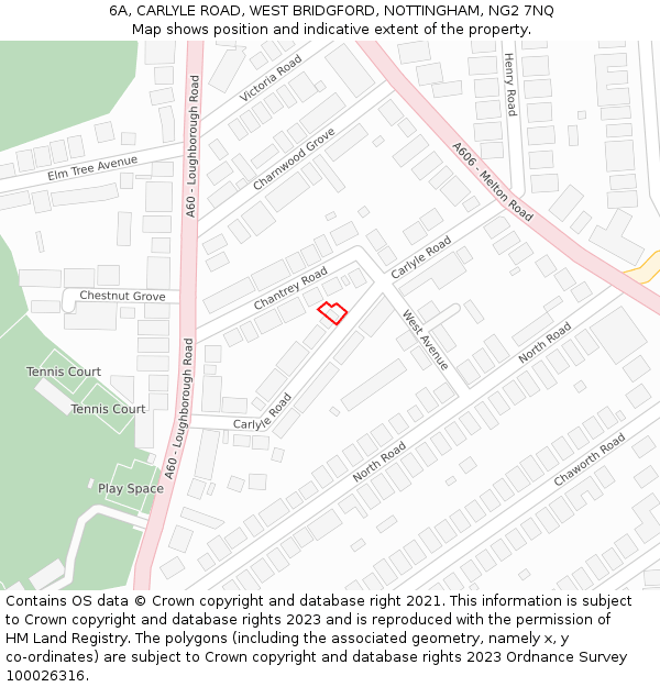 6A, CARLYLE ROAD, WEST BRIDGFORD, NOTTINGHAM, NG2 7NQ: Location map and indicative extent of plot