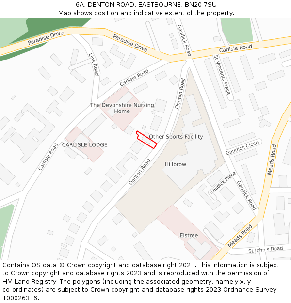 6A, DENTON ROAD, EASTBOURNE, BN20 7SU: Location map and indicative extent of plot