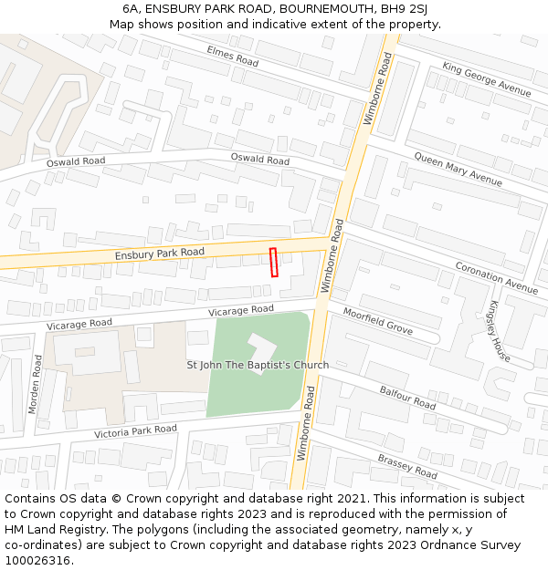 6A, ENSBURY PARK ROAD, BOURNEMOUTH, BH9 2SJ: Location map and indicative extent of plot