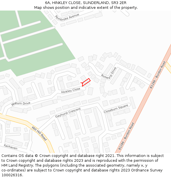 6A, HINKLEY CLOSE, SUNDERLAND, SR3 2ER: Location map and indicative extent of plot
