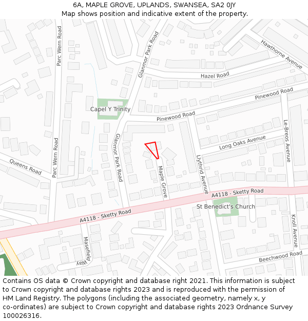 6A, MAPLE GROVE, UPLANDS, SWANSEA, SA2 0JY: Location map and indicative extent of plot