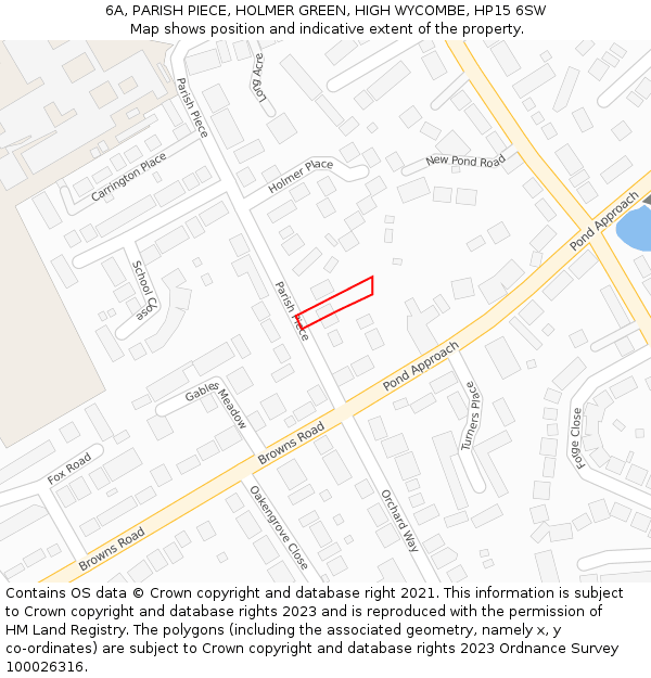 6A, PARISH PIECE, HOLMER GREEN, HIGH WYCOMBE, HP15 6SW: Location map and indicative extent of plot