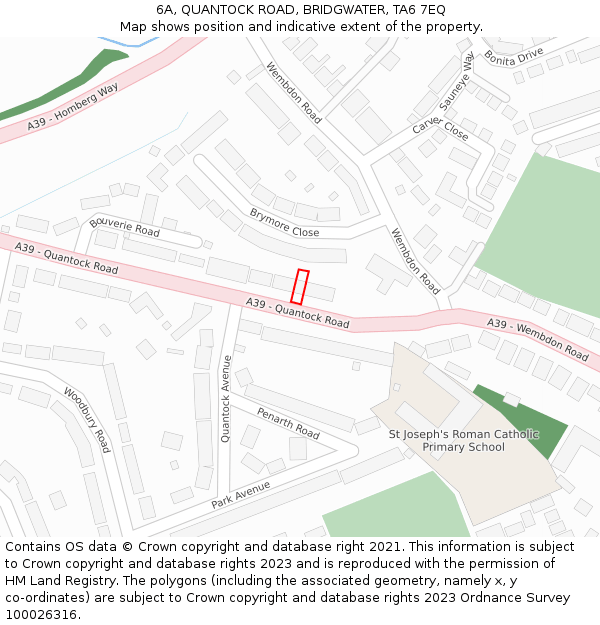 6A, QUANTOCK ROAD, BRIDGWATER, TA6 7EQ: Location map and indicative extent of plot