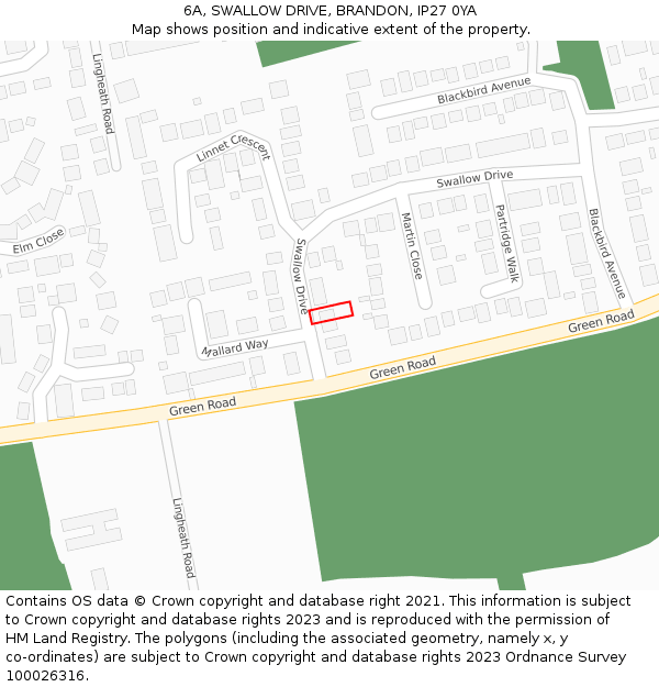 6A, SWALLOW DRIVE, BRANDON, IP27 0YA: Location map and indicative extent of plot