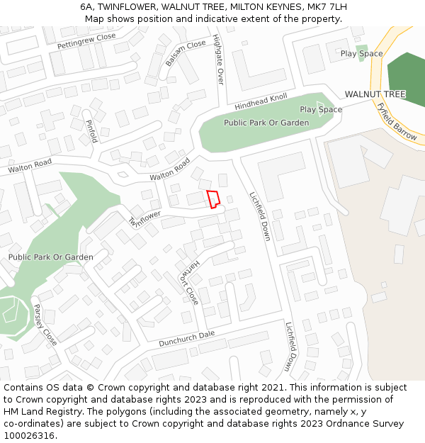 6A, TWINFLOWER, WALNUT TREE, MILTON KEYNES, MK7 7LH: Location map and indicative extent of plot