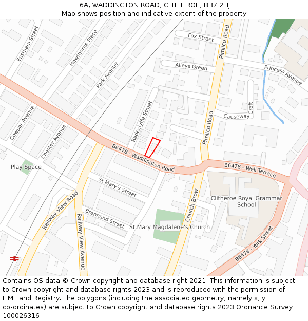 6A, WADDINGTON ROAD, CLITHEROE, BB7 2HJ: Location map and indicative extent of plot