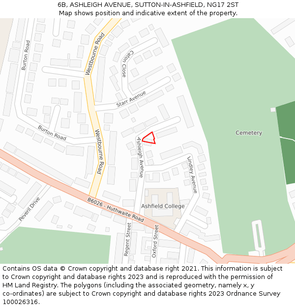 6B, ASHLEIGH AVENUE, SUTTON-IN-ASHFIELD, NG17 2ST: Location map and indicative extent of plot