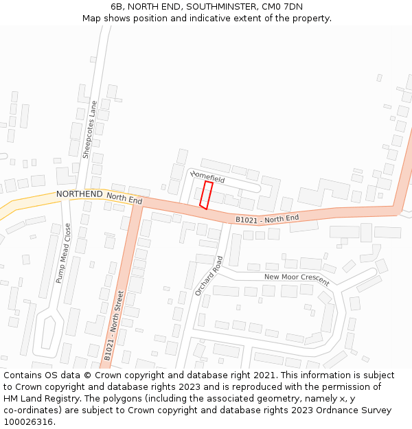 6B, NORTH END, SOUTHMINSTER, CM0 7DN: Location map and indicative extent of plot