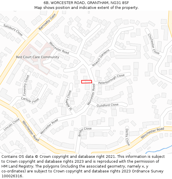 6B, WORCESTER ROAD, GRANTHAM, NG31 8SF: Location map and indicative extent of plot