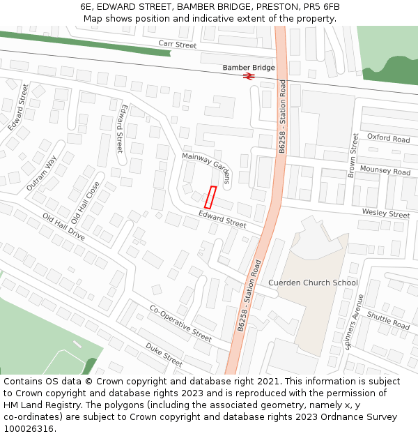 6E, EDWARD STREET, BAMBER BRIDGE, PRESTON, PR5 6FB: Location map and indicative extent of plot