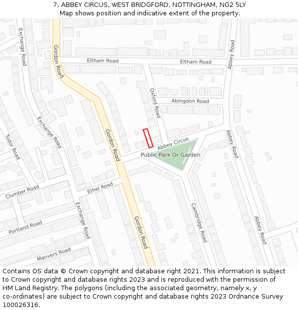 7, ABBEY CIRCUS, WEST BRIDGFORD, NOTTINGHAM, NG2 5LY: Location map and indicative extent of plot