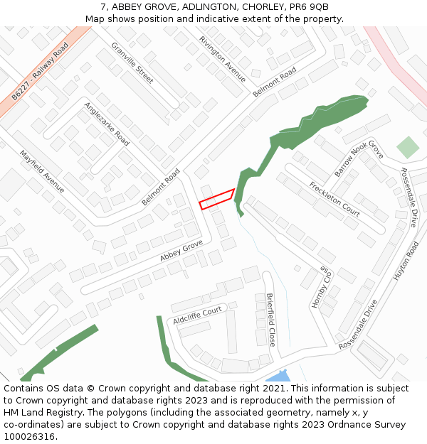 7, ABBEY GROVE, ADLINGTON, CHORLEY, PR6 9QB: Location map and indicative extent of plot