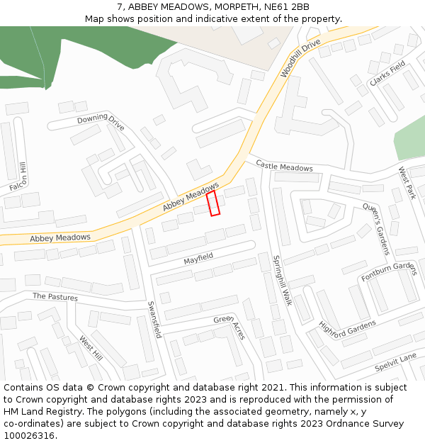 7, ABBEY MEADOWS, MORPETH, NE61 2BB: Location map and indicative extent of plot