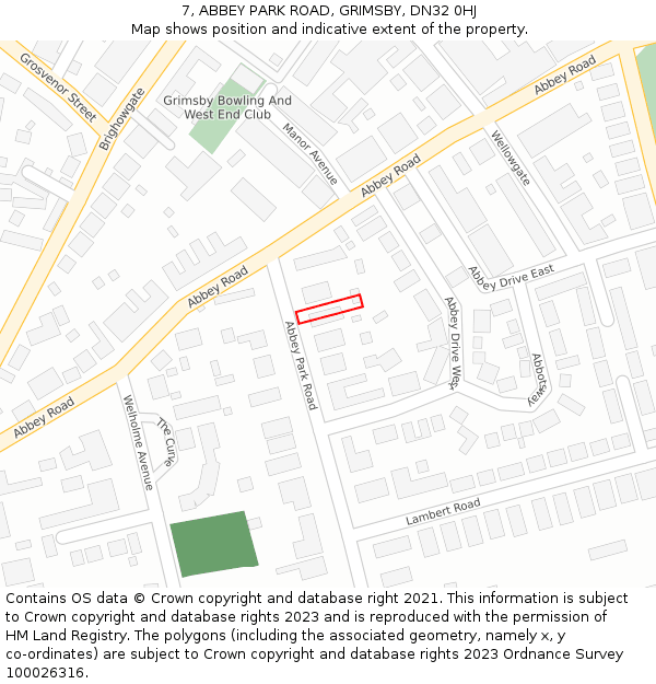 7, ABBEY PARK ROAD, GRIMSBY, DN32 0HJ: Location map and indicative extent of plot