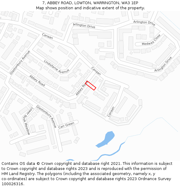 7, ABBEY ROAD, LOWTON, WARRINGTON, WA3 1EP: Location map and indicative extent of plot