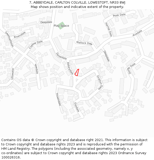 7, ABBEYDALE, CARLTON COLVILLE, LOWESTOFT, NR33 8WJ: Location map and indicative extent of plot