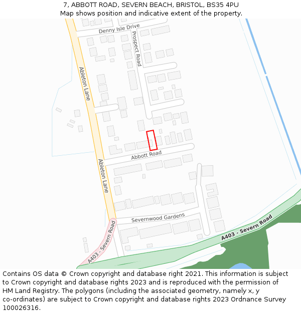 7, ABBOTT ROAD, SEVERN BEACH, BRISTOL, BS35 4PU: Location map and indicative extent of plot