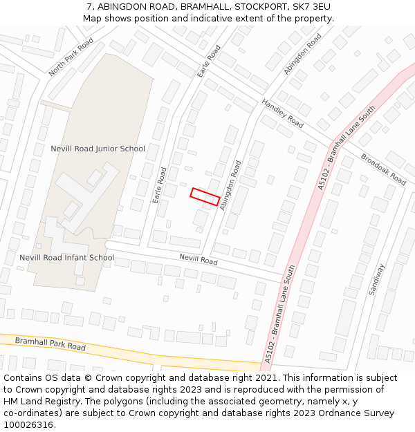 7, ABINGDON ROAD, BRAMHALL, STOCKPORT, SK7 3EU: Location map and indicative extent of plot