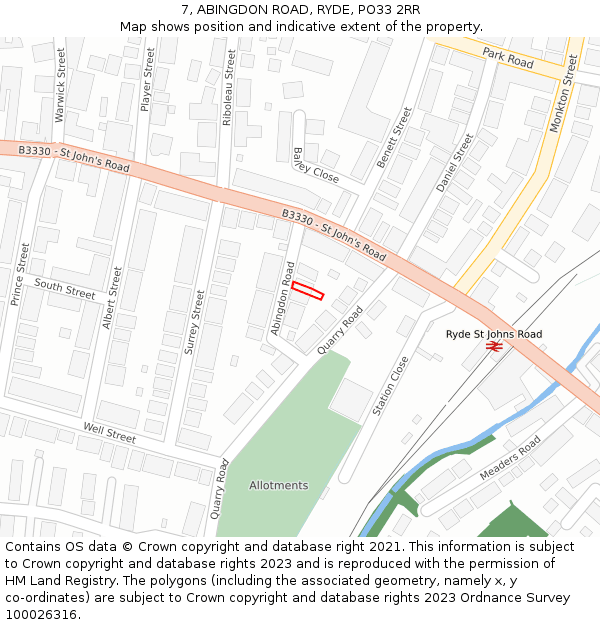 7, ABINGDON ROAD, RYDE, PO33 2RR: Location map and indicative extent of plot