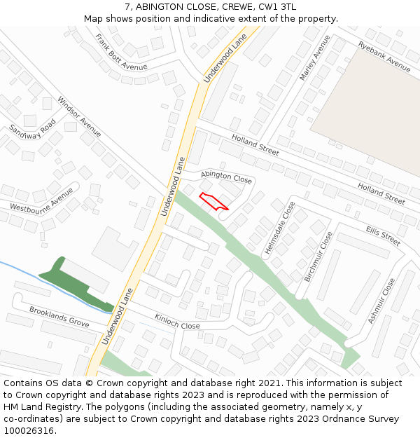 7, ABINGTON CLOSE, CREWE, CW1 3TL: Location map and indicative extent of plot