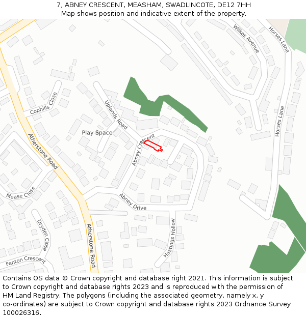 7, ABNEY CRESCENT, MEASHAM, SWADLINCOTE, DE12 7HH: Location map and indicative extent of plot